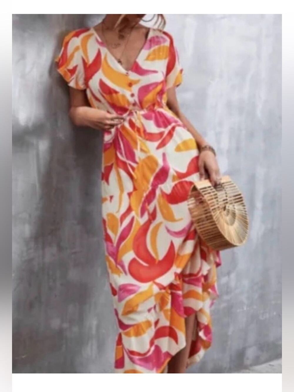 Abel The Label High Low Midi Dress Vibrant Leaf Print Size Medium